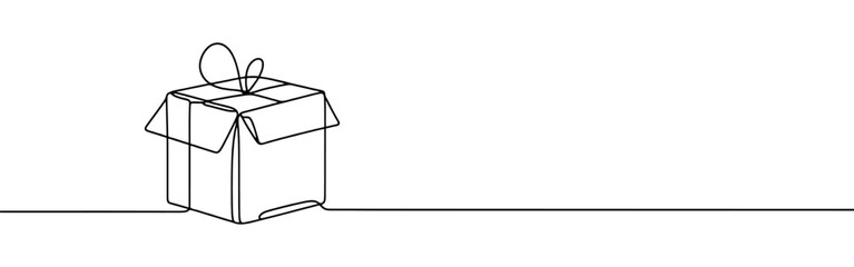 Gift box continuous one line drawing. Birthday gift in simple linear style. Vector illustration.