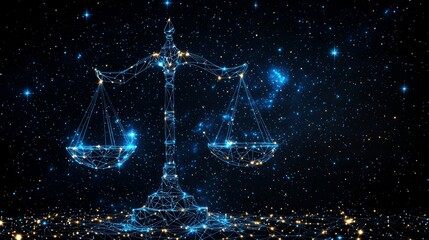 Digital Representation of Justice Scale in Starry Background