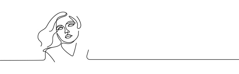 Woman face continuous one line drawing. Woman beauty fashion concept. Vector illustration.