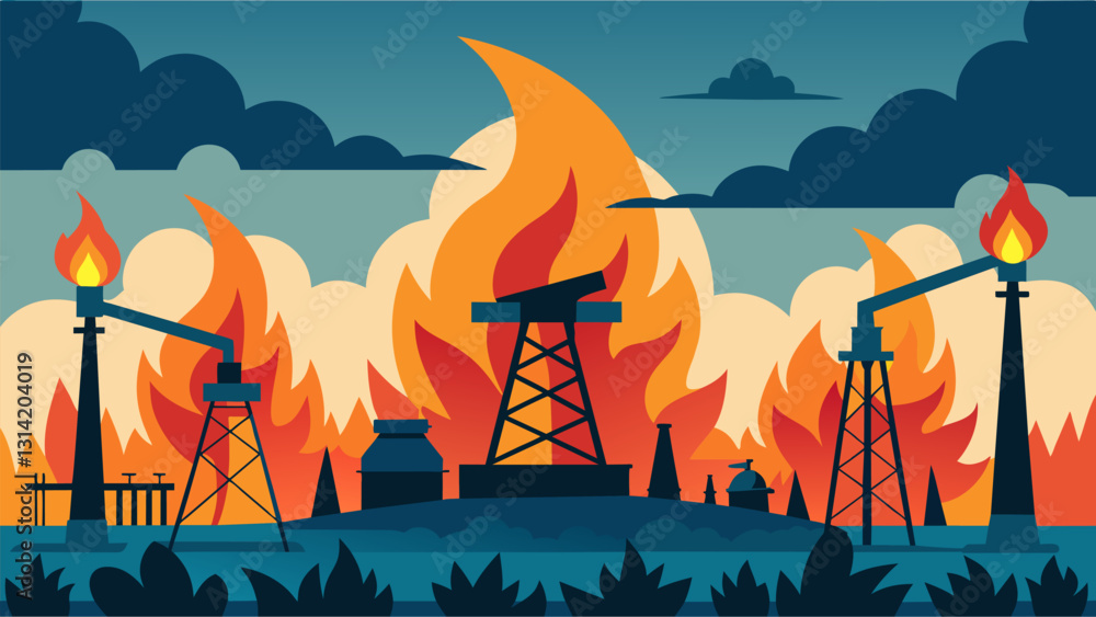 Poster in the midst of the bustling oil fields the flames from flaring gas seem to be the only constant an 