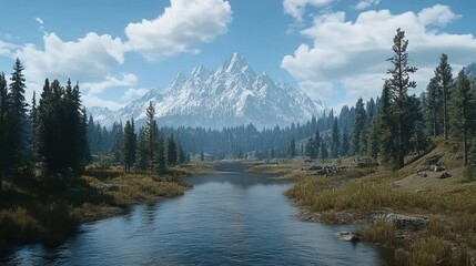 Majestic Mountain Lake Serenity: A Breathtaking View of a Pristine Alpine Lake Nestled Amongst Towering Peaks and Lush Forests