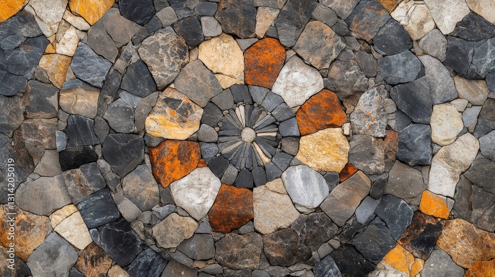 Poster decorative stone wall showing concentric circles pattern