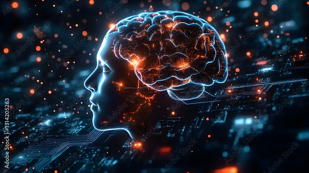 Poster artificial intelligence brain and modern technology background