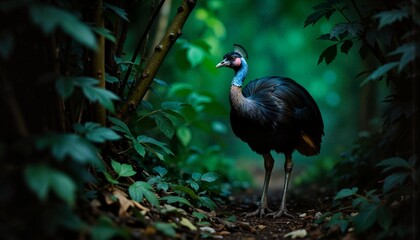 Obraz premium Cassowary standing among lush green foliage