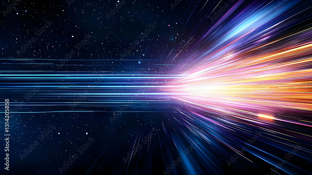 Aufkleber abstract light speed motion blur on a dark background with glowing streaks data information trail ef