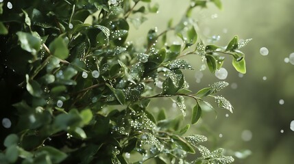 Dew-kissed greenery in sunlight