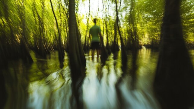 Person in swampy forest