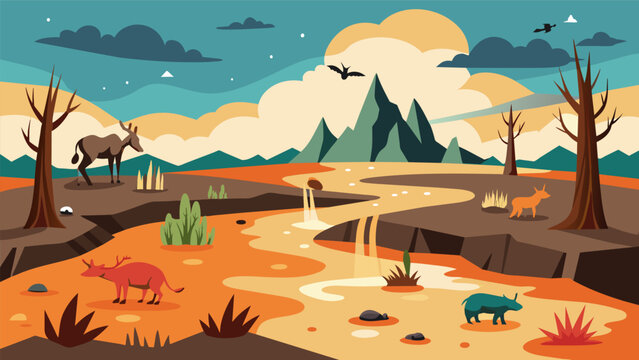The devastation of wildlife habitat as a result of drained peatland leaving behind a desolate wasteland.. Vector illustration
