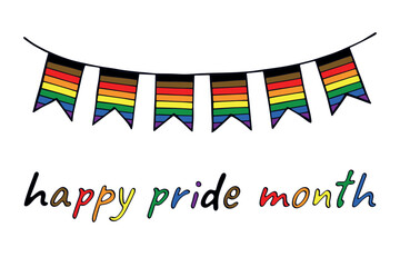 Obraz premium Colorful garland Gay pride flag Happy pride day LGBTQIA community Pride Month Vector hand drawn doodle for posters, stickers, logo, cards