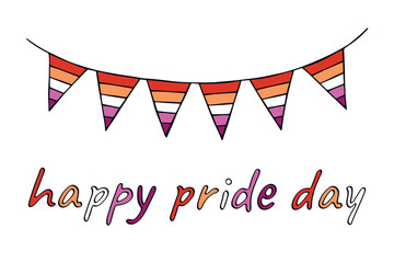 Fototapeta premium Colorful garland Lesbian pride flag Happy pride day LGBTQIA community Pride Month Vector hand drawn doodle for posters, stickers, logo, cards