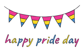 Fototapeta premium Colorful garland Pansexual pride flag Happy pride day LGBTQIA community Pride Month Vector hand drawn doodle for posters, stickers, logo, cards