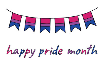 Obraz premium Colorful garland Bisexual pride flag Happy pride day LGBTQIA community Pride Month Vector hand drawn doodle for posters, stickers, logo, cards