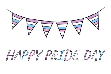 Obraz premium Colorful garland Intersex pride flag Happy pride day LGBTQIA community Pride Month Vector hand drawn doodle for posters, stickers, logo, cards