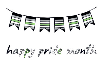 Obraz premium Colorful garland Agender pride flag Happy pride day LGBTQIA community Pride Month Vector hand drawn doodle for posters, stickers, logo, cards