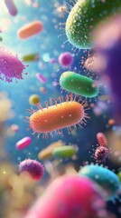 Fototapeta premium Colorful Microscopic World: A Vivid Depiction of Viruses and Bacteria