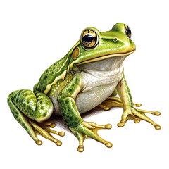 Fototapeta premium Playful cartoon green frog with glasses on its head perfect for clipart and fun illustrations for kids and design