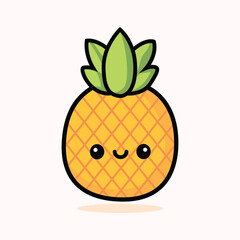 vector illustration of a pineapple. Chibi Emotes Pineapple illustration. cute kawaii pineapple sticker character icon vector illustration
