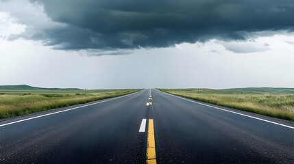 Naklejka premium Empty Road Under Dark Storm Clouds