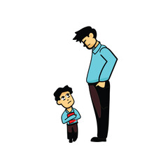 illustration of junior and senior employees, seniority in the world of work, cartoon, good for clothing design, vector format