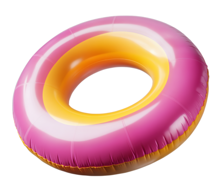 Inflatable swimming ring, pink and yellow in color, transparent background, PNG element, PNG format