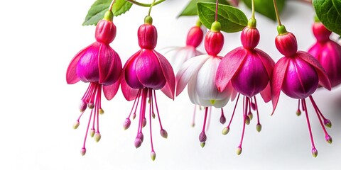 Fototapeta premium Fuchsia Drops Flat Lay: Vibrant Pink Jewel-Toned Beads on White Background