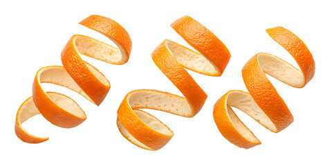 collection set of spiral orange peel twist on white background png