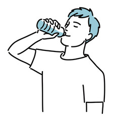 熱中症対策でペットボトルに入った水を飲んでいる健康的な男性のイラスト