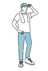熱中症対策で帽子をかぶって立っている健康的な男性のイラスト