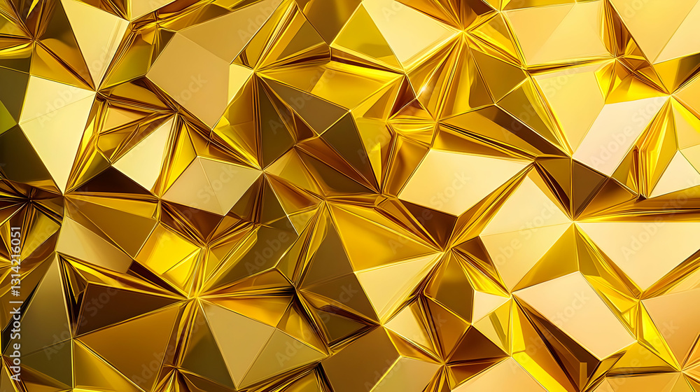 Poster abstract 3d golden geometric background with triangular pattern shiny metallic texture and luxurious