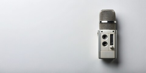 Minimalist Flat Lay Audio Recorder Stock Photo: Clean White Background with Copy Space