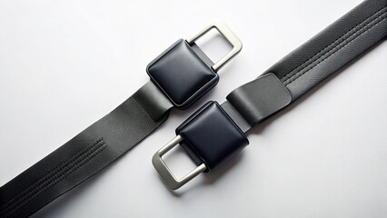Minimalist Flat Lay Safety Belt on White Background - Luxury Car Accessory Stock Photo