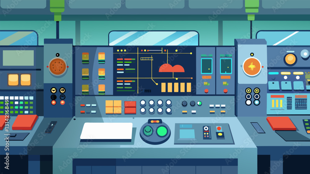 Poster the central control room filled with a multitude of buttons switches and levers is where skilled ope