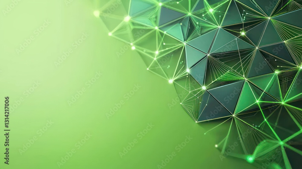 Poster green geometric abstract digital technology background with network lines and light points