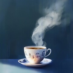 Fototapeta premium A cup of tea with steam coming out of it