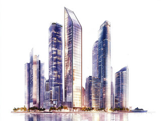 Modern city skyline showcasing innovative architecture at sunset