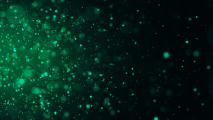 Fototapeta premium Colorful background of bright particles flying horizontally. Dynamic particles float chaotically in space. Shimmering sparkling particles. Real colorful particles in the air. 3D rendering