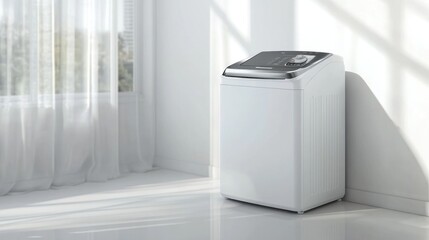 Modern compact washer in a bright room