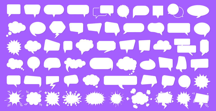 Cartoon silhouette of speech bubble, comic message box or quote paper frame, text or chat balloon icon, retro cloud information sticker and dialogue communication idea symbol for social media business