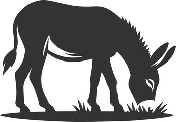 Donkey grazing with head lowered vector silhouette animal design