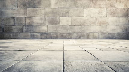 Fototapeta premium Empty urban space with concrete brick wall and tiled floor