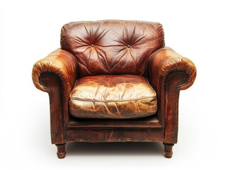 Vintage leather armchair with worn finish and classic design