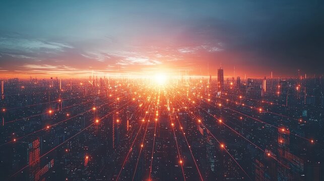 Sunrise over Networked Cityscape