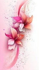 Beautiful tulip bouquet with flowing pink ribbons and paint splashes