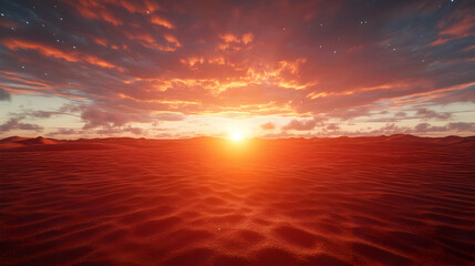 Fototapeta premium Vibrant Red And Orange Sunset Over Calm Water
