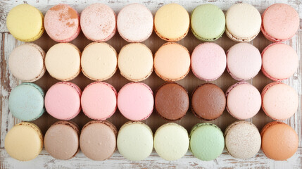 Colorful assortment of french macarons in various flavors and pastel shades