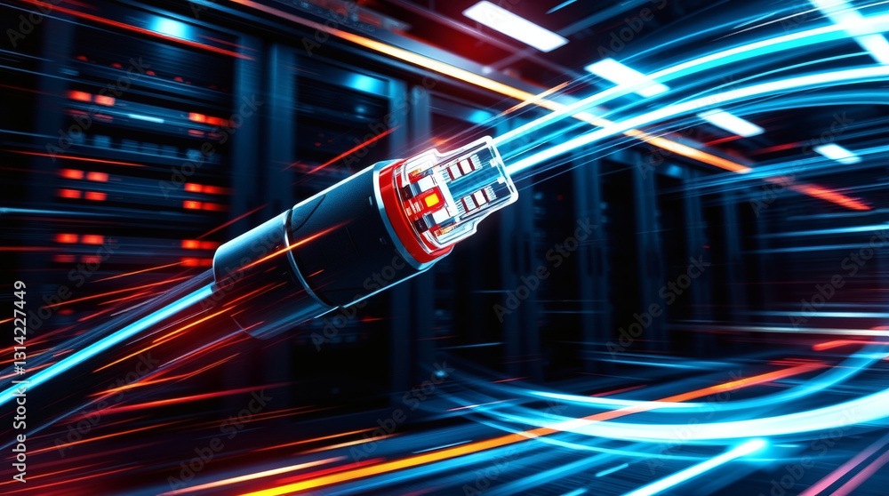 Poster a fiber optic cable with data streams, symbolizing high-speed internet and advanced technology. the 