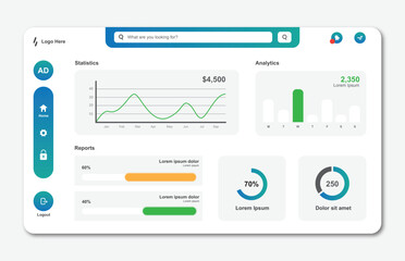 User panel business dashboard. Web design. Vector illustration