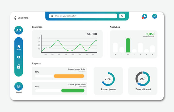 User panel business dashboard. Web design. Vector illustration