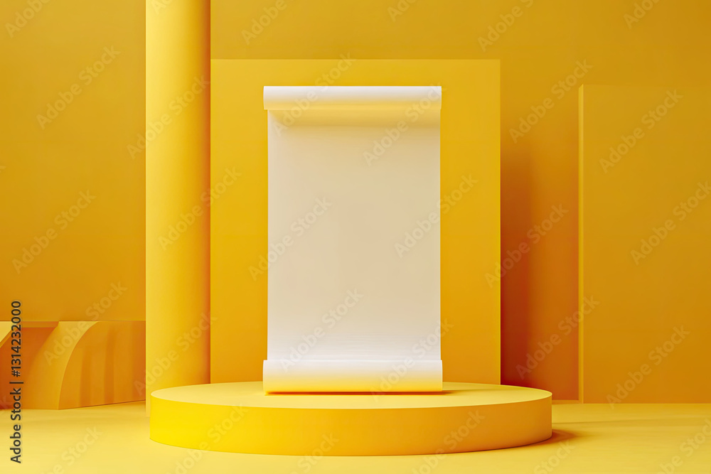 Poster high quality picture of blank roll up on yellow background 3d rendering