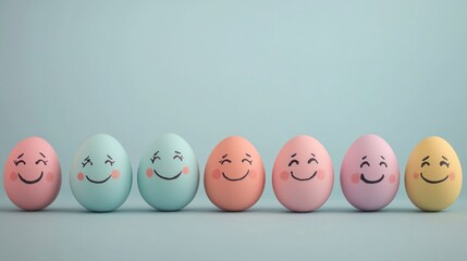 A row of Easter eggs with tiny, adorable faces painted on them.